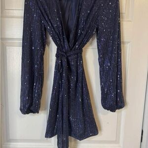 Sparkling Navy/Purple Sequin Dress, Form Fitting with stretch. Sz Small